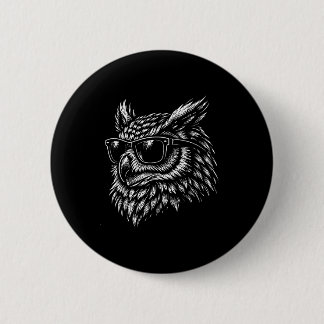 Bóton Redondo 5.08cm Cool owl bird with sunglasses vintage ink retro