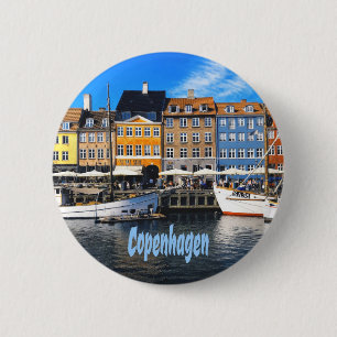 Bóton Redondo 5.08cm Copenhagen Dinamarca Canal de Homes Nyhavn