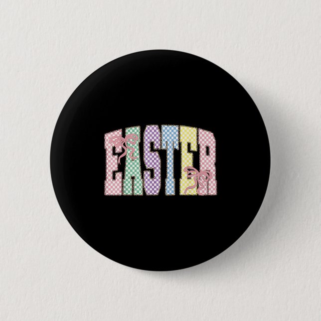 Bóton Redondo 5.08cm Coquette Checkered Easter Day Spring Easter Pastel (Frente)