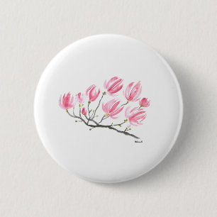 Bóton Redondo 5.08cm Cor d'água Rosa Magnolia Natureza Floral Botânica