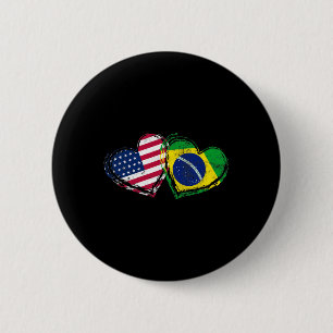 Bóton Redondo 5.08cm Coração da Bandeira Americana do Brasil Amor Brasi
