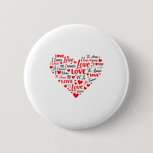 Bóton Redondo 5.08cm Coração de Amor Multilíngue Eu Amo Você Romântico