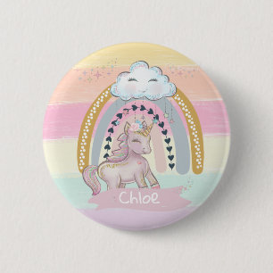 Bóton Redondo 5.08cm 🦄 Coração de Nome Personalizado do Rainbow Un