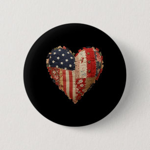 Bóton Redondo 5.08cm Coração de Patchwork Patriótico Bandeira Americana