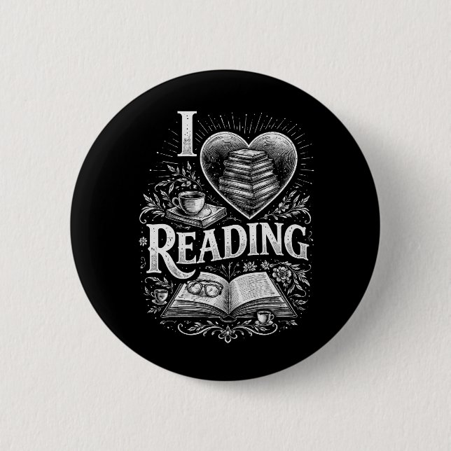 Bóton Redondo 5.08cm Coração de um Amante de Livros (Frente)