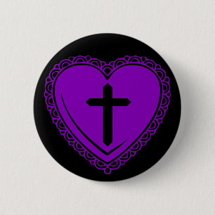 Bóton Redondo 5.08cm Coração Gótico & Cruz (Preto + Roxo)