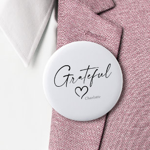 Bóton Redondo 5.08cm Coração Grateful Seu nome - Script de tinta míni