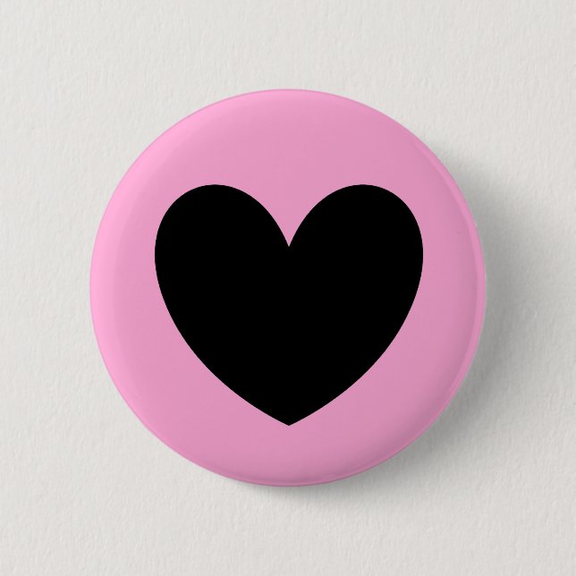 Bóton Redondo 5.08cm Coração preto no algodão doce rosa (Frente)