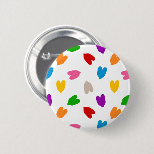 Bóton Redondo 5.08cm Corações Coloridos De Amor Padrão Design Branco