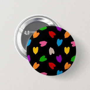 Bóton Redondo 5.08cm Corações de Amor Colorido Design Preto
