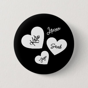 Bóton Redondo 5.08cm Corações Personalizados Preto e Branco da Mãe