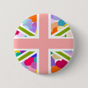 Bóton Redondo 5.08cm Corações Union Jack do arco-íris