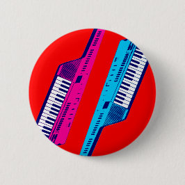 Bóton Redondo 5.08cm Corey Tiger 80's Retro Keytar Rosa & Azul