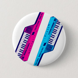 Bóton Redondo 5.08cm Corey Tiger 80's Retro Keytar Rosa & Azul