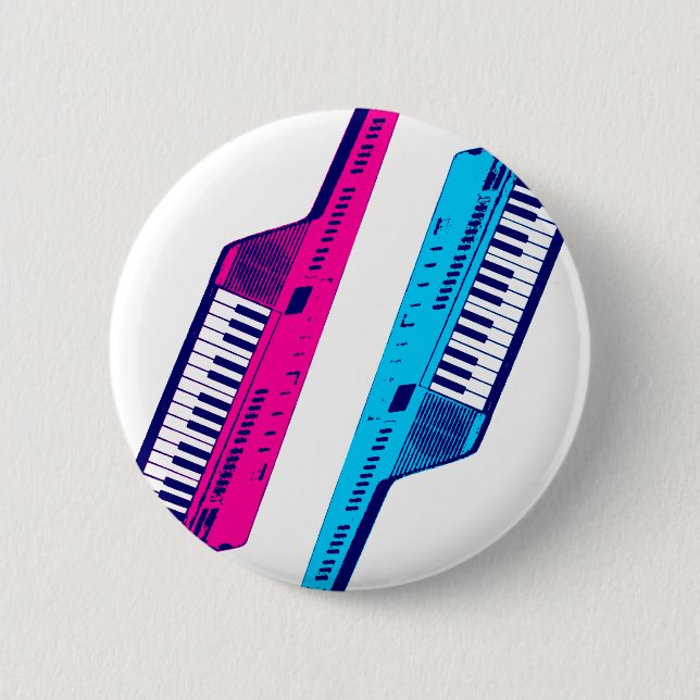 Bóton Redondo 5.08cm Corey Tiger 80's Retro Keytar Rosa & Azul (Frente)