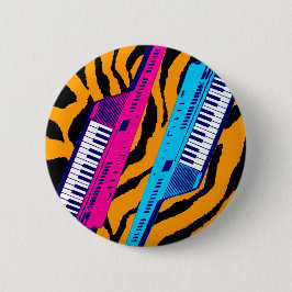 Bóton Redondo 5.08cm Corey Tiger Anos 80 Retro Keytar Impressão Tiger