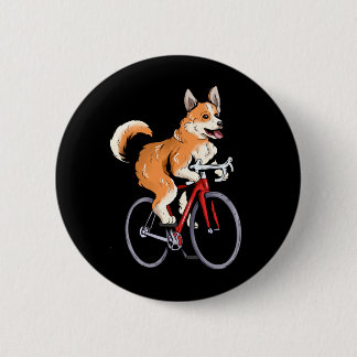Bóton Redondo 5.08cm Corgi Andando de Bicicleta Ciclista Adorável