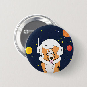 Bóton Redondo 5.08cm Corgi Astronauta Animal Com Capacete Espacial Clip