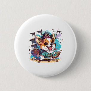 Bóton Redondo 5.08cm Corgi Dog Pirate