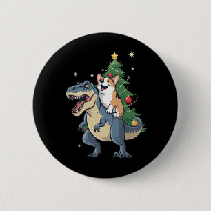 Bóton Redondo 5.08cm Corgi Natal Dinossauro Árvore Rex Férias Natal 