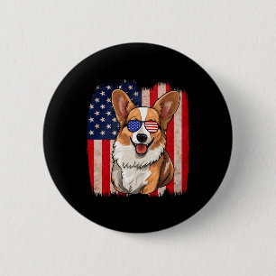Bóton Redondo 5.08cm Corgi Sungles American Flag Usa Patriótico 4º De J