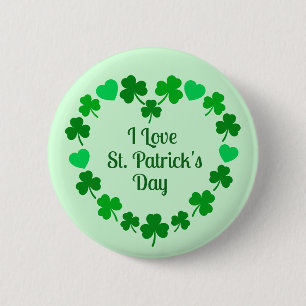 Bóton Redondo 5.08cm Coroa de Shamrock e Coração do Dia de São Patrício