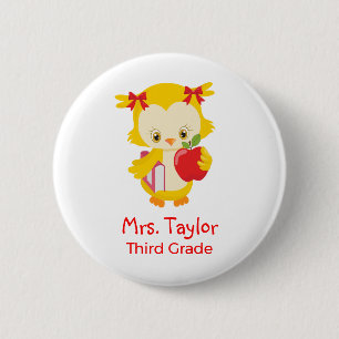 Bóton Redondo 5.08cm Coruja de professora bonita