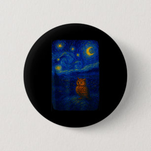 Bóton Redondo 5.08cm Coruja Estrela Fofo Noite Van Gogh Coruja Amantes