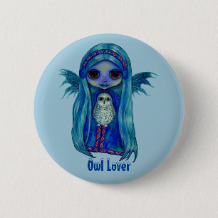 Bóton Redondo 5.08cm Coruja Lover Fada com Snowy Owl Winter Big Eyes