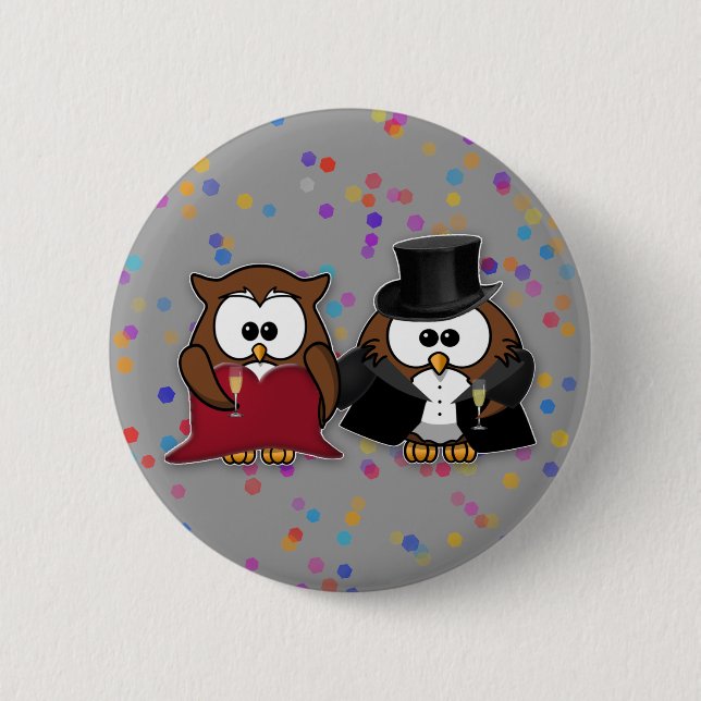 Bóton Redondo 5.08cm corujas de champanhe (Frente)