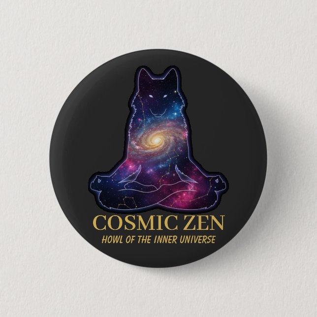 Bóton Redondo 5.08cm Cosmic Zen Wolf – Meditating Galaxy Spirit Animal  (Frente)