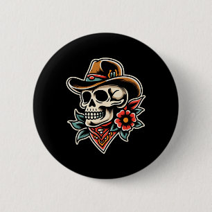 Bóton Redondo 5.08cm Cowboy Caveira Tradicional Tatuagem Artista Inclus
