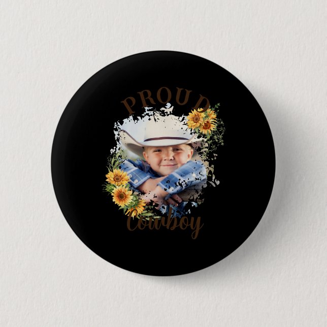 Bóton Redondo 5.08cm Cowboy Photo Text Sunflower Accent T Shirt  (Frente)