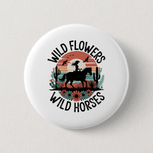 Bóton Redondo 5.08cm Cowgirl Horseback Andando em Flores Selvagens Meni