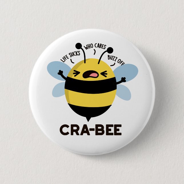 Bóton Redondo 5.08cm Cra-Bee Funny Crabby Bee Pun (Frente)