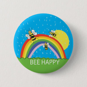 Bóton Redondo 5.08cm Crachá arco-íris Bee Happy Summer