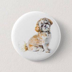 Bóton Redondo 5.08cm Crachá de Botão do Cão Shih Tzu