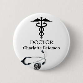 Bóton Redondo 5.08cm Crachá De Nome De Médico Caduceu Estetoscópio