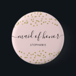 Bóton Redondo 5.08cm Crachá redondo de 6 Cm, dama de ponte rosa e Doura<br><div class="desc">Será Que Você Será A Minha Palavra De Ponta? Projetado para coordenar com a nossa coleção de casamento Rosa e Dourada Glitter, este crachá bonito apresenta uma borda dourada com fundo cor-de-rosa. Para personalização mais avançada deste design, clique no botão "PERSONALIZAR" acima. Por favor, note que o brilho é como...</div>