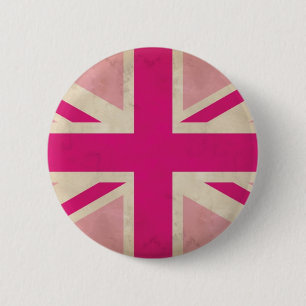 Bóton Redondo 5.08cm Crachá velho cor-de-rosa do botão de Union Jack