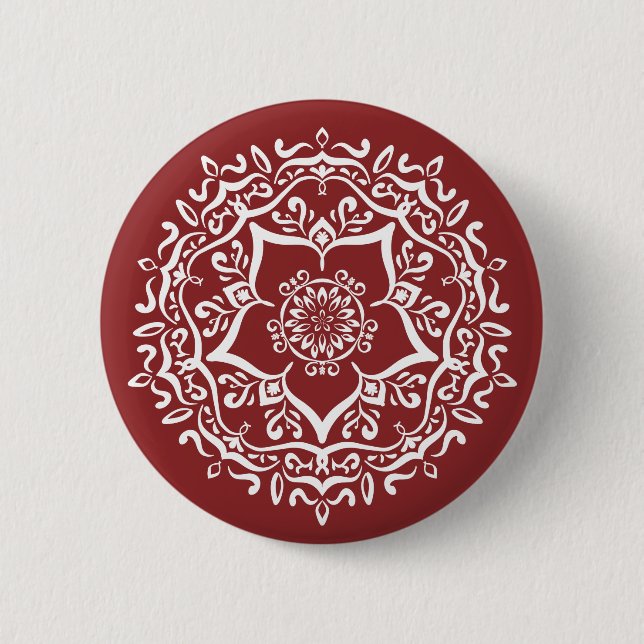 Bóton Redondo 5.08cm Cranberry Mandala (Frente)