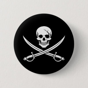 Bóton Redondo 5.08cm Cráneo de pirata e ossos cruzados espada jolly rog