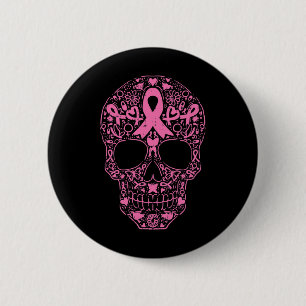 Bóton Redondo 5.08cm Crânio Crânio Fita Rosa Fita Calavera Cancer Awa