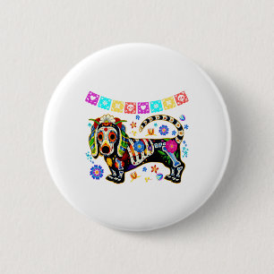 Bóton Redondo 5.08cm Crânio de Açúcar Mexicano Dachshund Bone Dia das B