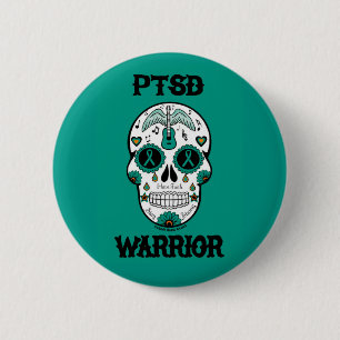Bóton Redondo 5.08cm Crânio do açúcar do GUERREIRO de PTSD