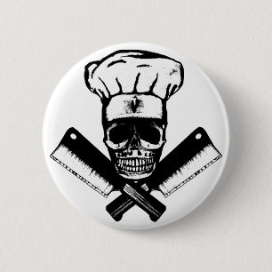 Bóton Redondo 5.08cm Crânio do cozinheiro chefe (B&W)
