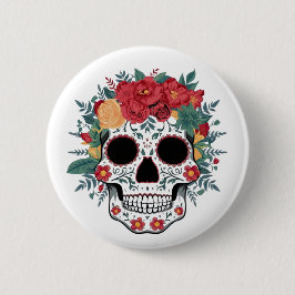 Bóton Redondo 5.08cm Crânio Floral
