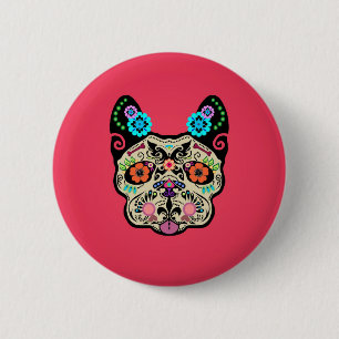 Bóton Redondo 5.08cm Crânio Frenchie do açúcar - rosa