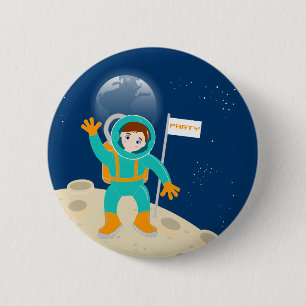 Bóton Redondo 5.08cm Criança astronauta na festa de aniversário da lua