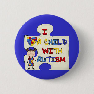 Bóton Redondo 5.08cm Criança com a menina triguenha 2 do autismo